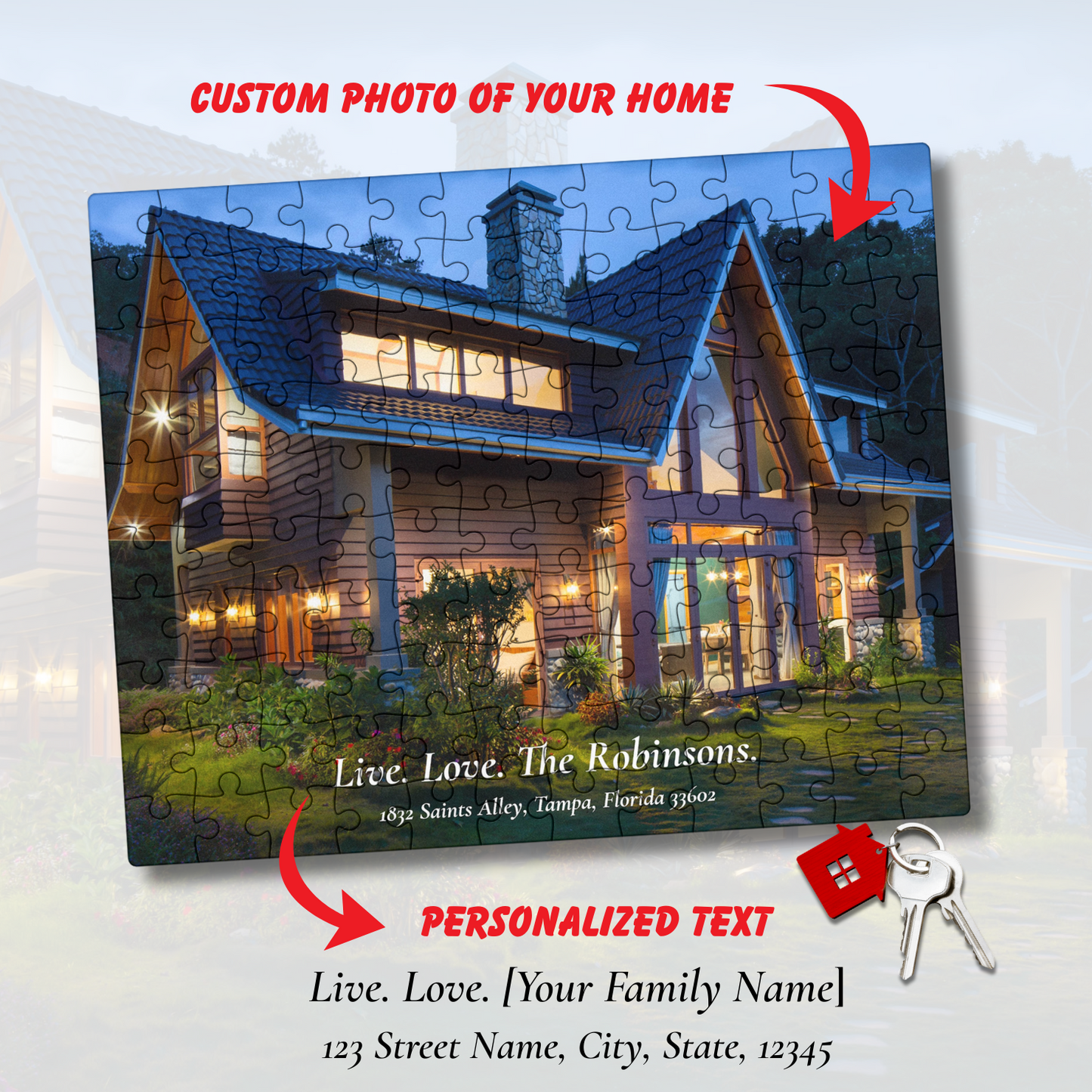 Custom Home Photo Jigsaw Puzzle – Personalized Family Name & Address