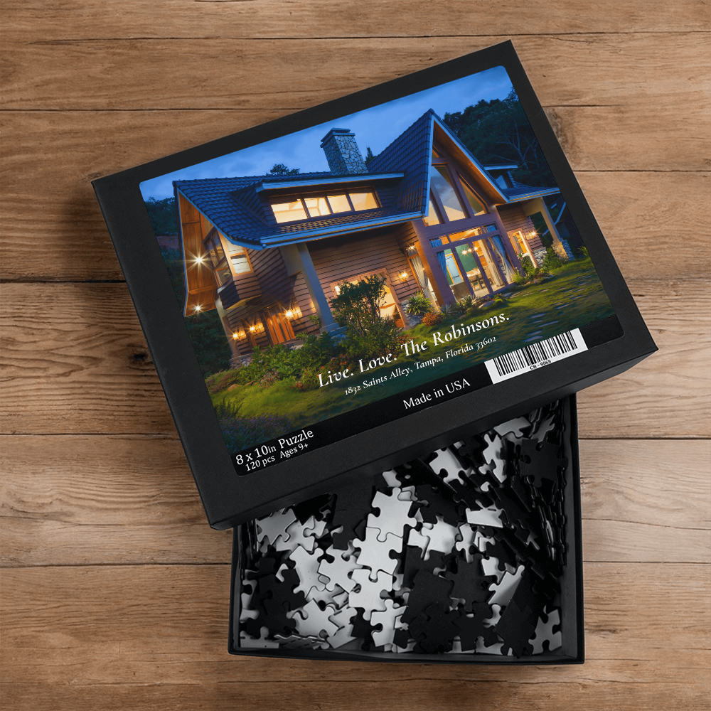 Custom Home Photo Jigsaw Puzzle – Personalized Family Name & Address