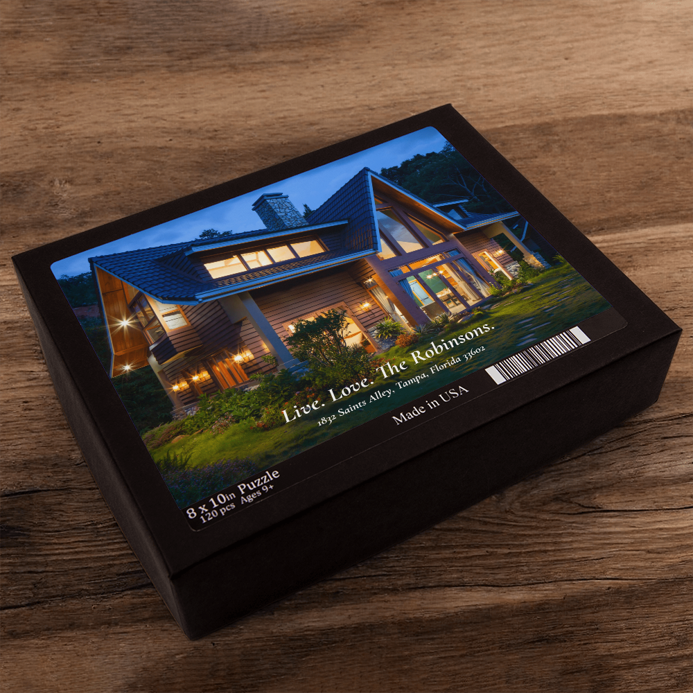 Custom Home Photo Jigsaw Puzzle – Personalized Family Name & Address