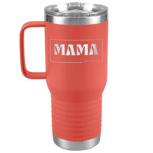 Retro MAMA Personalized Established Year Date Laser Etched 20oz Travel Mug Tumbler with Handle Stainless Steel Vacuum Insulated with Strong Hold Lid