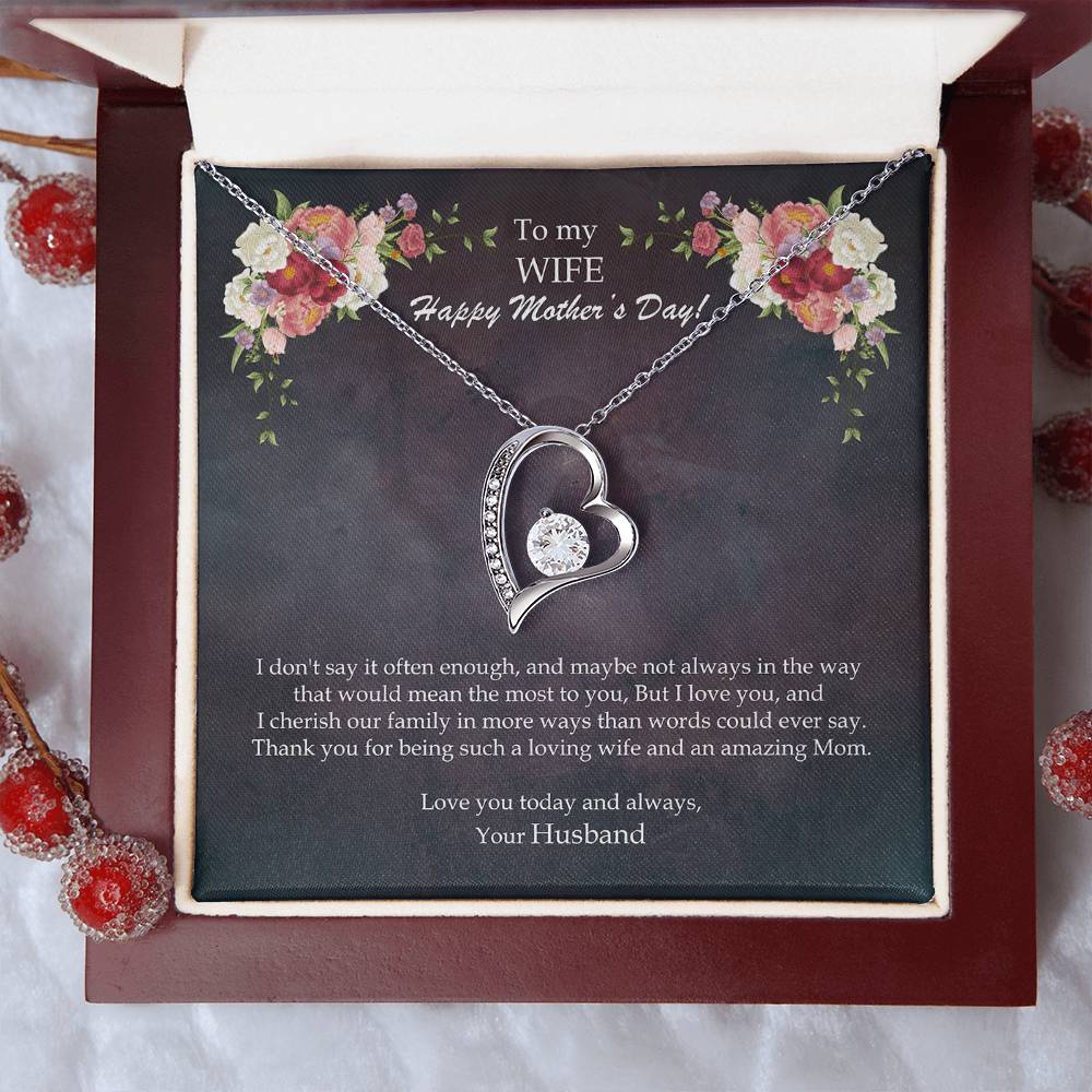 To My Loving WIFE and an Amazing MOM - Happy Mother's Day! Forever Love Heart Necklace Gift from Husband FLHN_M66MOM