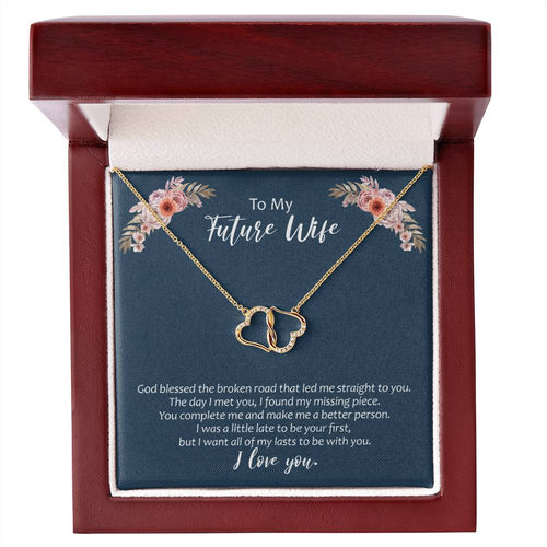 Gift for Future Wife Missing Piece Two Interconnected Hearts 10K Gold Necklace - Fiancee M27-01