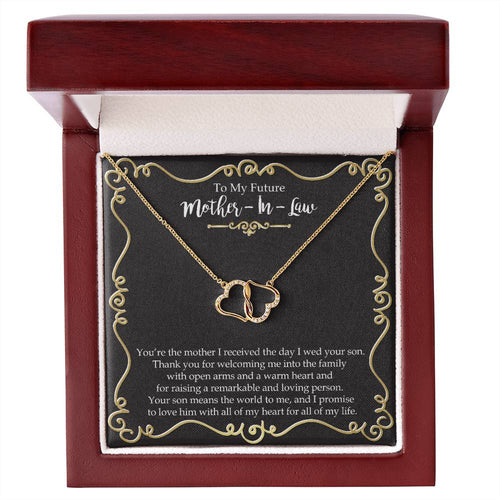 Gift for Mother of the Groom Two Interconnected Hearts 10K Gold Necklace - ABNMIL0009