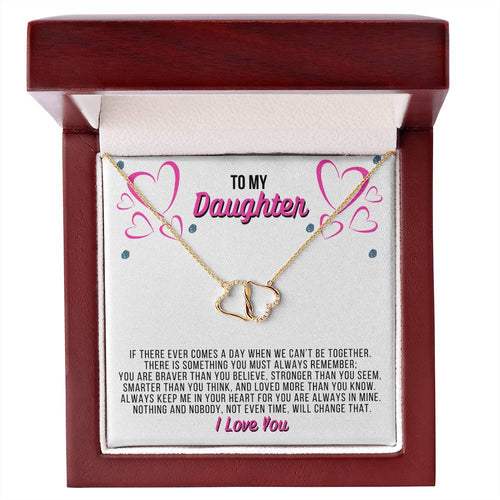 Two Interconnected Hearts 10K Gold Necklace - Daughter Braver Than You Believe