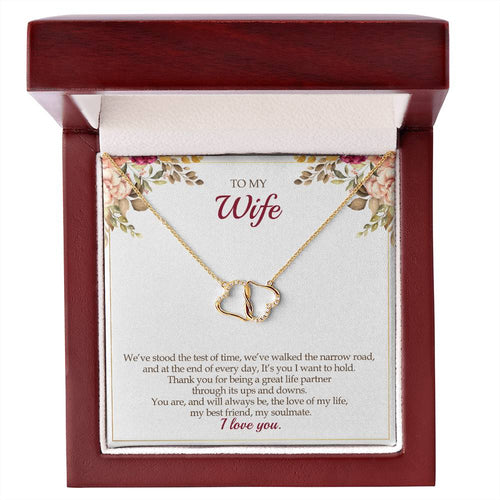 Gift for Wife Two Interconnected Hearts 10K Gold Necklace Great Life Partner - FLN0008 Floral 13