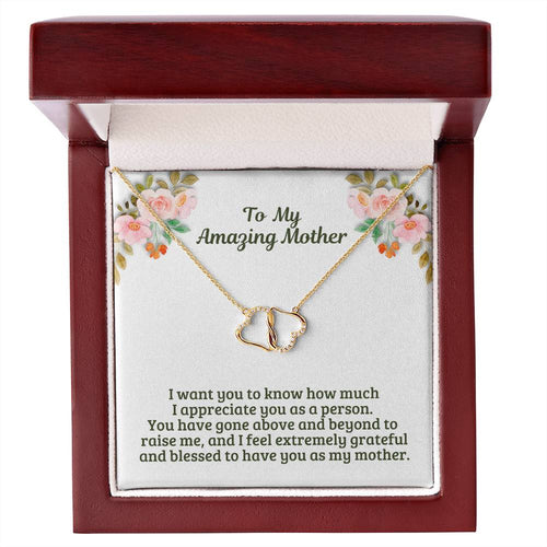 To My Amazing Mother - Two Interconnected Hearts 10K Gold Necklace - M45A Mother
