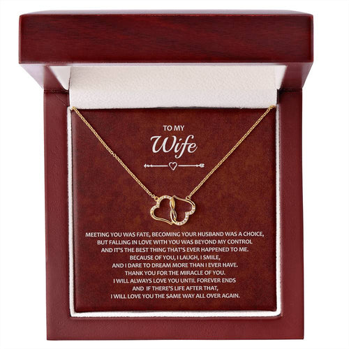 Gift for Wife Meeting You Was Fate - Two Interconnected Hearts 10K Gold Necklace