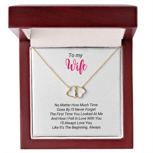 Gift for Wife Love At First Sight -  Two Interconnected Hearts 10K Gold Necklace