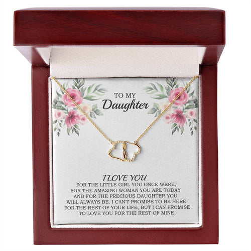 Flower Message Card 6 White Daughter Woman Two Interconnected Hearts 10K Gold Necklace