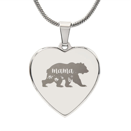 Mama Bear Engraved Heart Necklace With Personalized Message