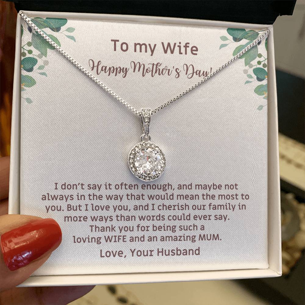 To My Loving WIFE and an Amazing MUM Mother's Day Gift Card and Necklace with CZ Pendant from Husband EHN_M66WifeMUM