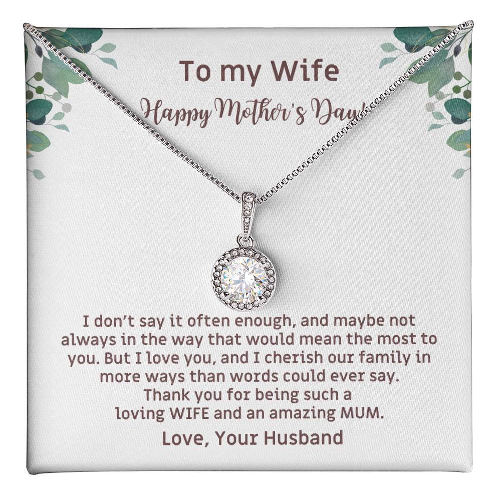 To My Loving WIFE and an Amazing MUM Mother's Day Gift Card and Necklace with CZ Pendant from Husband EHN_M66WifeMUM