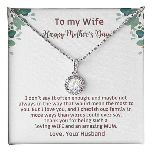 To My Loving WIFE and an Amazing MUM Mother's Day Gift Card and Necklace with CZ Pendant from Husband EHN_M66WifeMUM