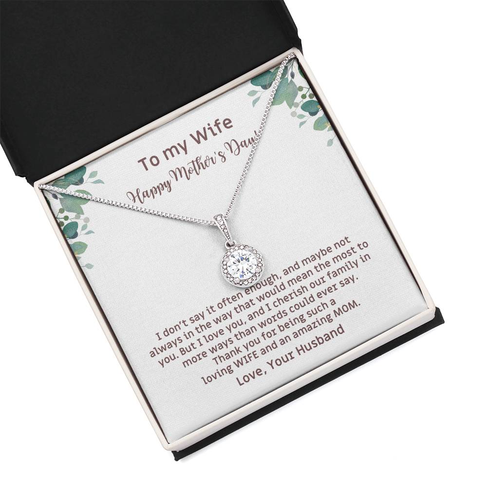 To My Loving Wife and an Amazing Mom Mother's Day Gift Card and Necklace with CZ Pendant from Husband EHN_M66WifeMOM
