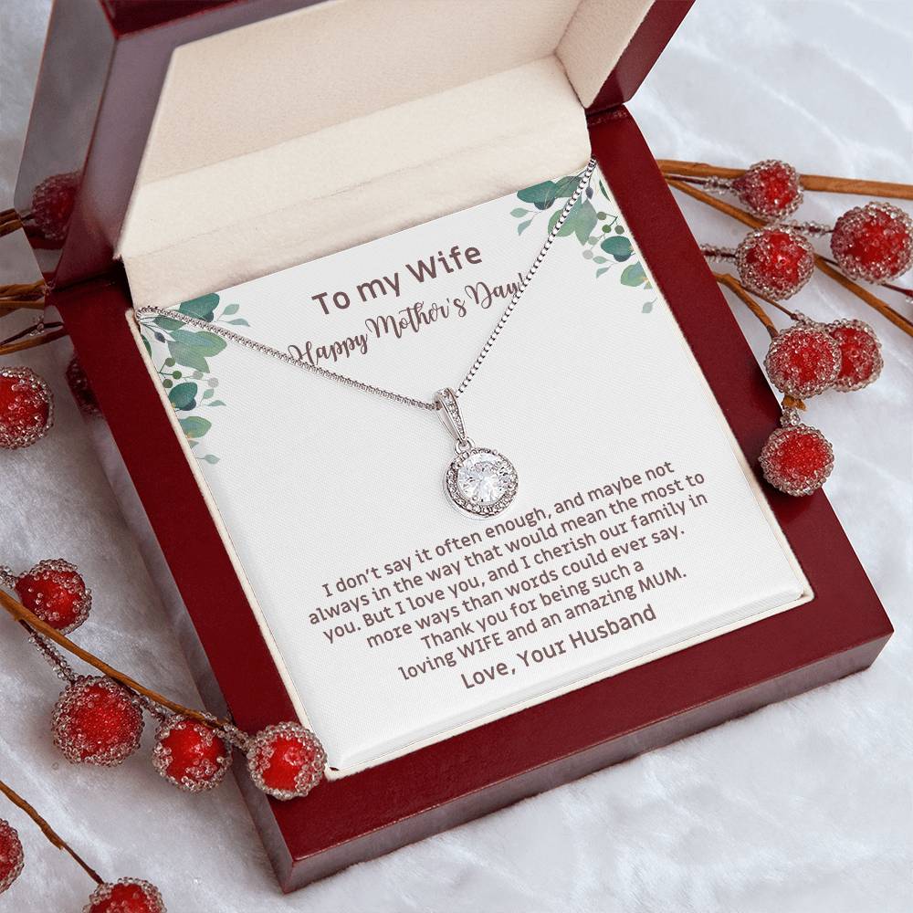 To My Loving WIFE and an Amazing MUM Mother's Day Gift Card and Necklace with CZ Pendant from Husband EHN_M66WifeMUM