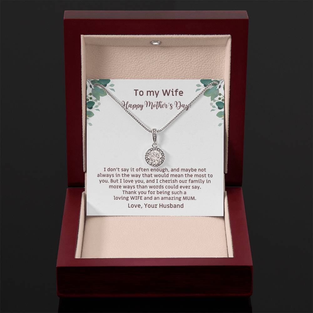 To My Loving WIFE and an Amazing MUM Mother's Day Gift Card and Necklace with CZ Pendant from Husband EHN_M66WifeMUM