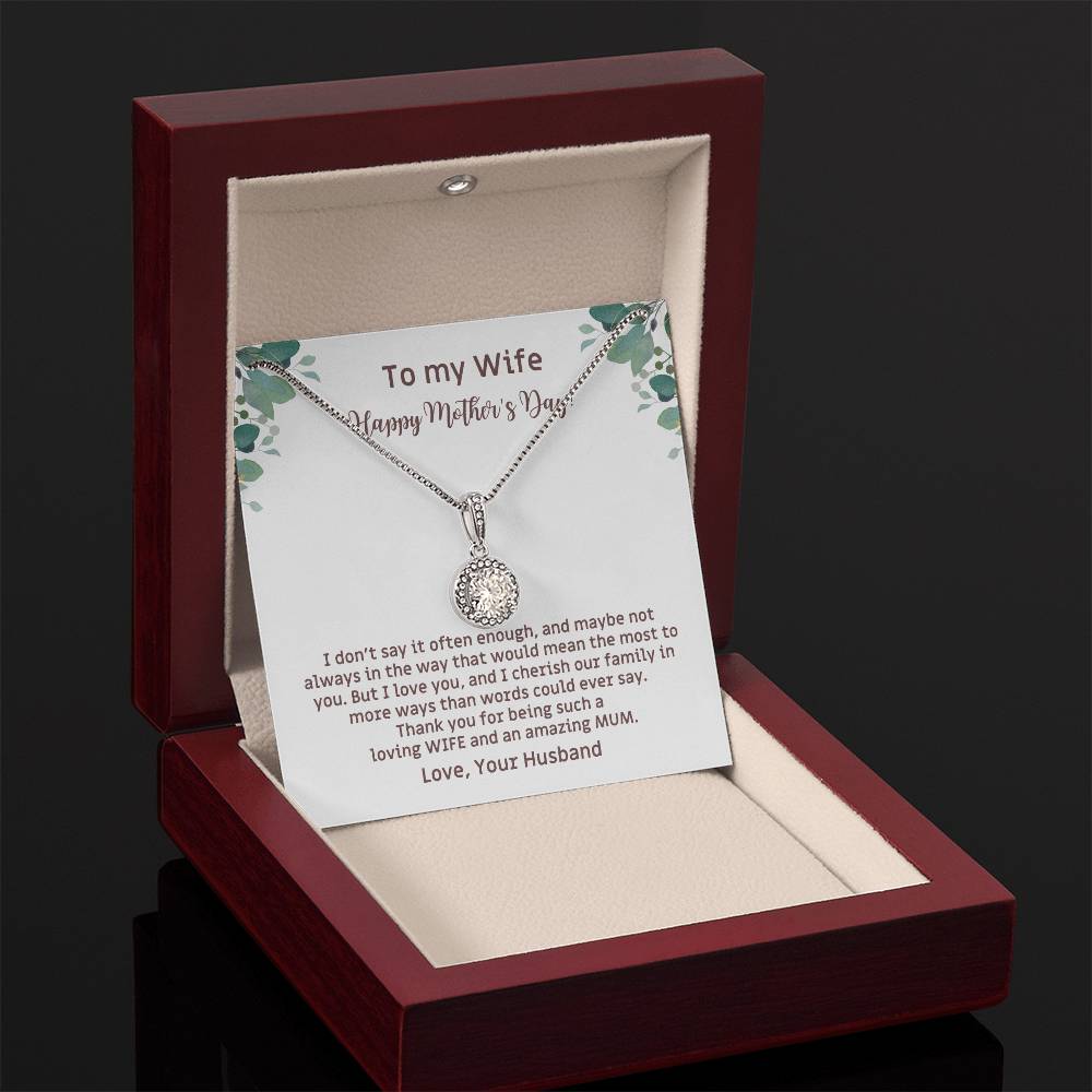 To My Loving WIFE and an Amazing MUM Mother's Day Gift Card and Necklace with CZ Pendant from Husband EHN_M66WifeMUM