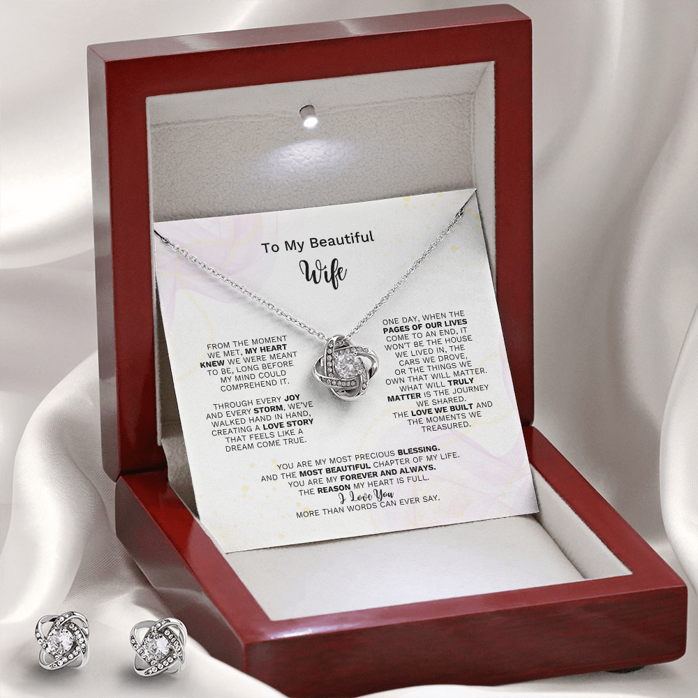 Love Knot Necklace With Earrings Set Gift For Wife - The Most Beautiful Chapter - LKNM75_Wife