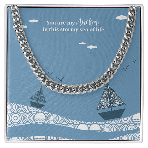 Anchor Storm Sailboat Cuban Link Necklace For Men