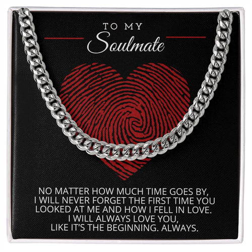 To My Soulmate Cuban Link Necklace For Men Thumbprint Heart