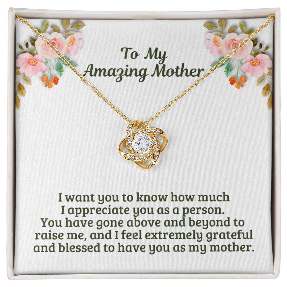 M45A Elegant Love Knot Necklace with Message Card Gift for Mom, Mum, Grandma on Mother's Day