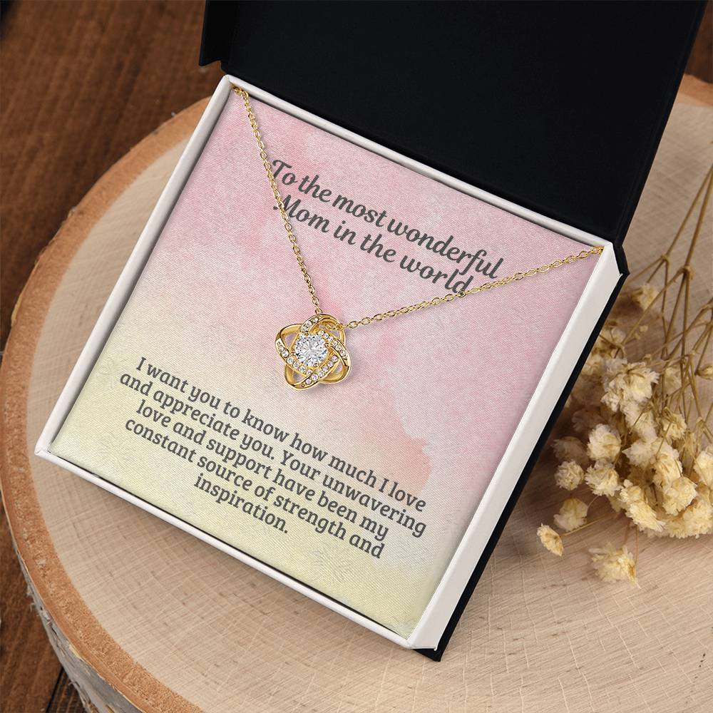 M52 Elegant Love Knot Necklace with Message Card for Mom, Mum, Grandma on Mother's Day