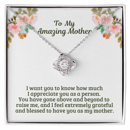 M45A Elegant Love Knot Necklace with Message Card Gift for Mom, Mum, Grandma on Mother's Day