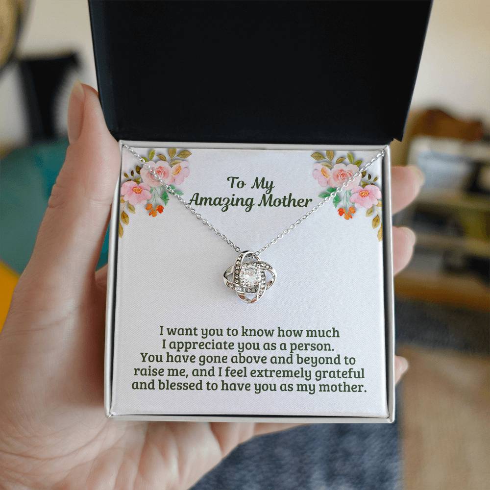 M45A Elegant Love Knot Necklace with Message Card Gift for Mom, Mum, Grandma on Mother's Day