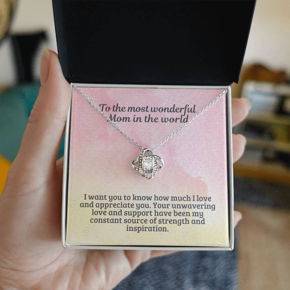 M52 Elegant Love Knot Necklace with Message Card for Mom, Mum, Grandma on Mother's Day