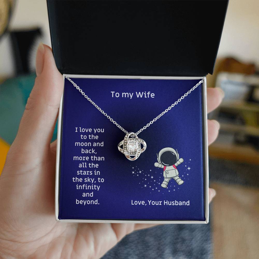 To  My Wife, I Love You To The Moon And Back Love Knot Necklace Birthday, Anniversary, Valentine's or Christmas Gift for the Wife M67_Wife