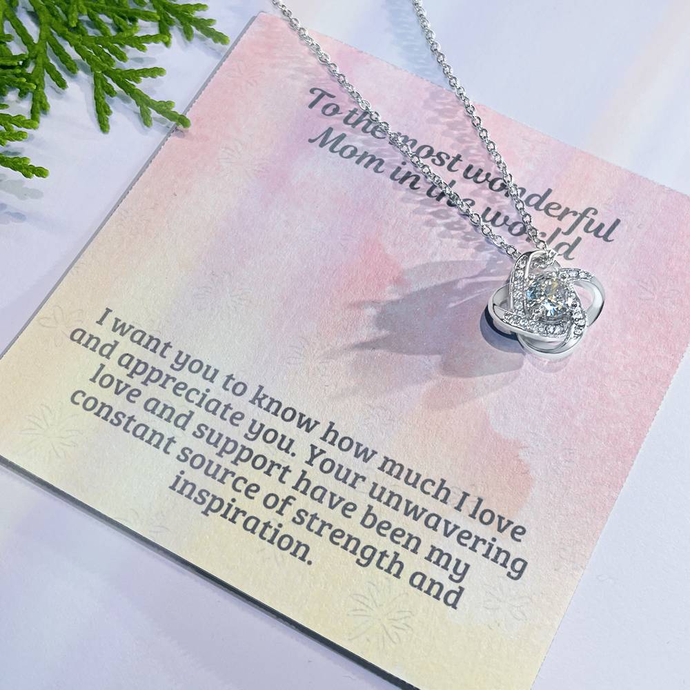 M52 Elegant Love Knot Necklace with Message Card for Mom, Mum, Grandma on Mother's Day