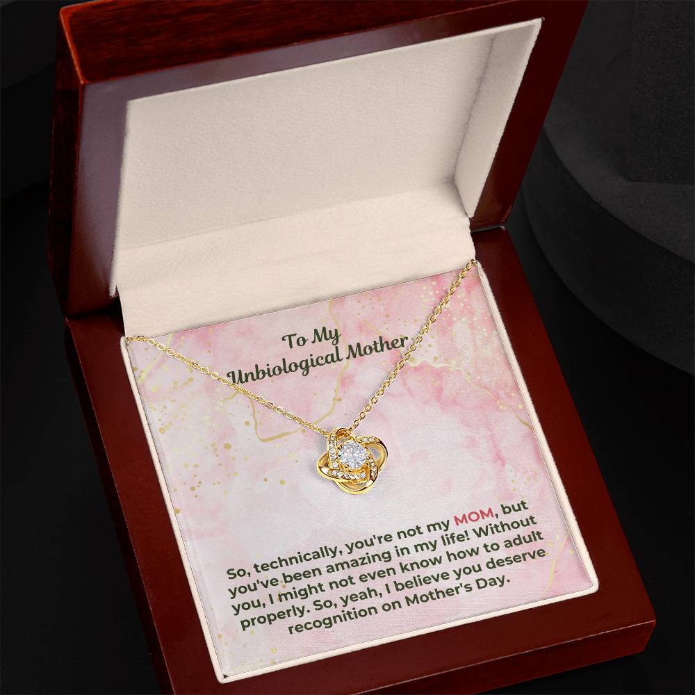 Mother's Day Gift, Birthday Gift for Mom Love Knot Necklace with Heartfelt Message Card Unbiological Mom M65 MOM