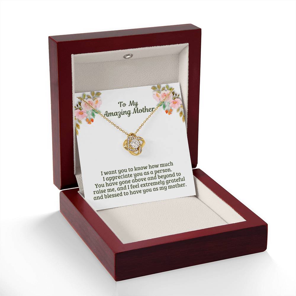 M45A Elegant Love Knot Necklace with Message Card Gift for Mom, Mum, Grandma on Mother's Day