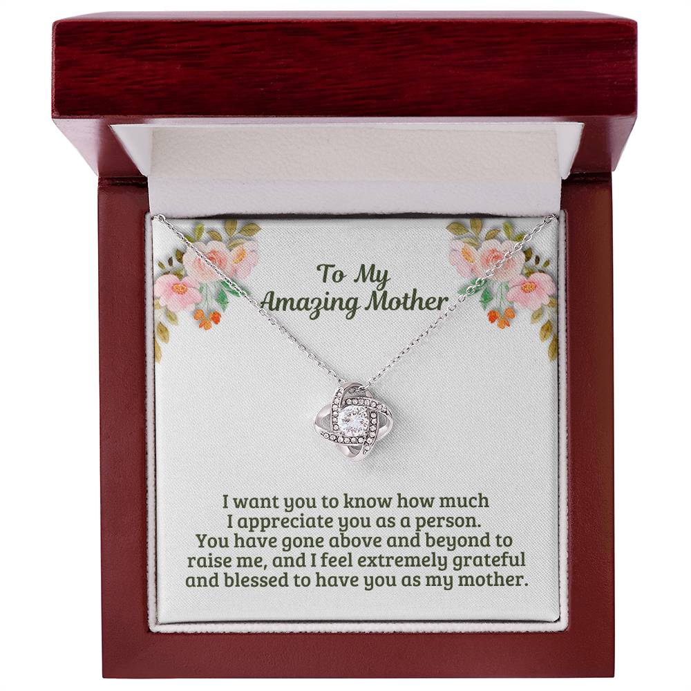 M45A Elegant Love Knot Necklace with Message Card Gift for Mom, Mum, Grandma on Mother's Day