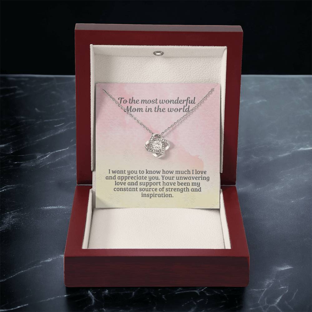 M52 Elegant Love Knot Necklace with Message Card for Mom, Mum, Grandma on Mother's Day