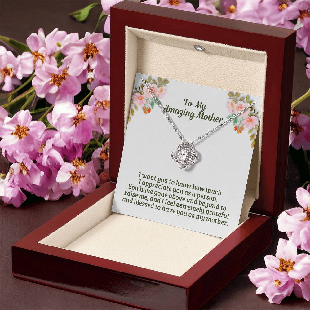 M45A Elegant Love Knot Necklace with Message Card Gift for Mom, Mum, Grandma on Mother's Day