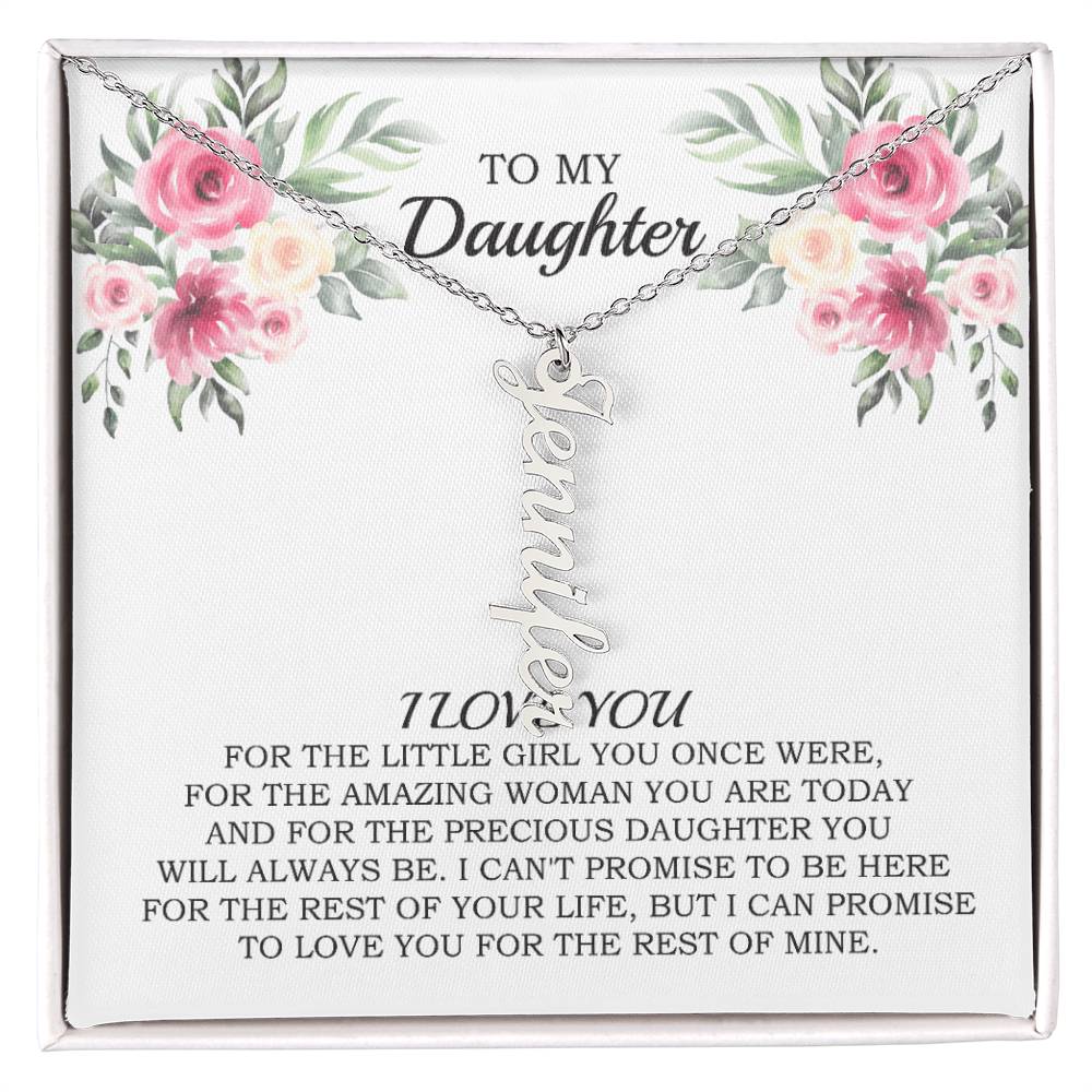 Personalized Name Vertical Dangling Necklace Gift For Daughter Flower MC6 White Daughter Woman