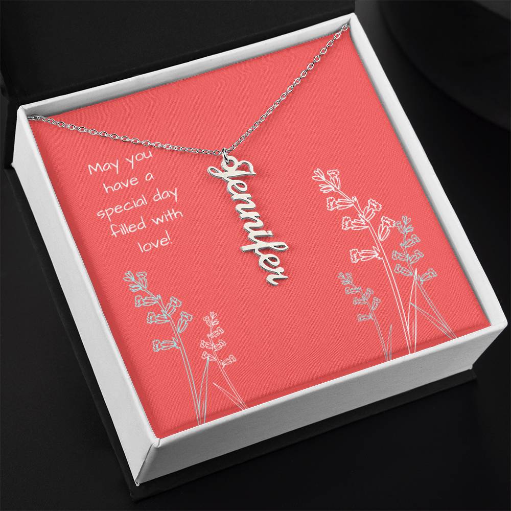 1Personalized Name Vertical Dangling Necklace Gift For Daughter Special Day