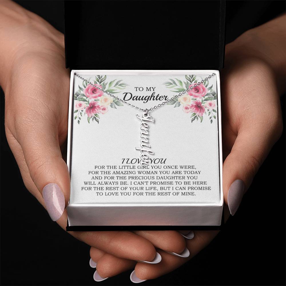 Personalized Name Vertical Dangling Necklace Gift For Daughter Flower MC6 White Daughter Woman