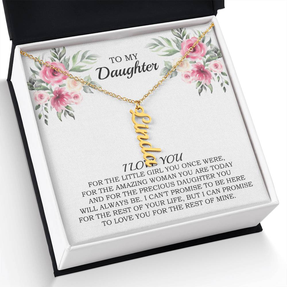 Personalized Name Vertical Dangling Necklace Gift For Daughter Flower MC6 White Daughter Woman