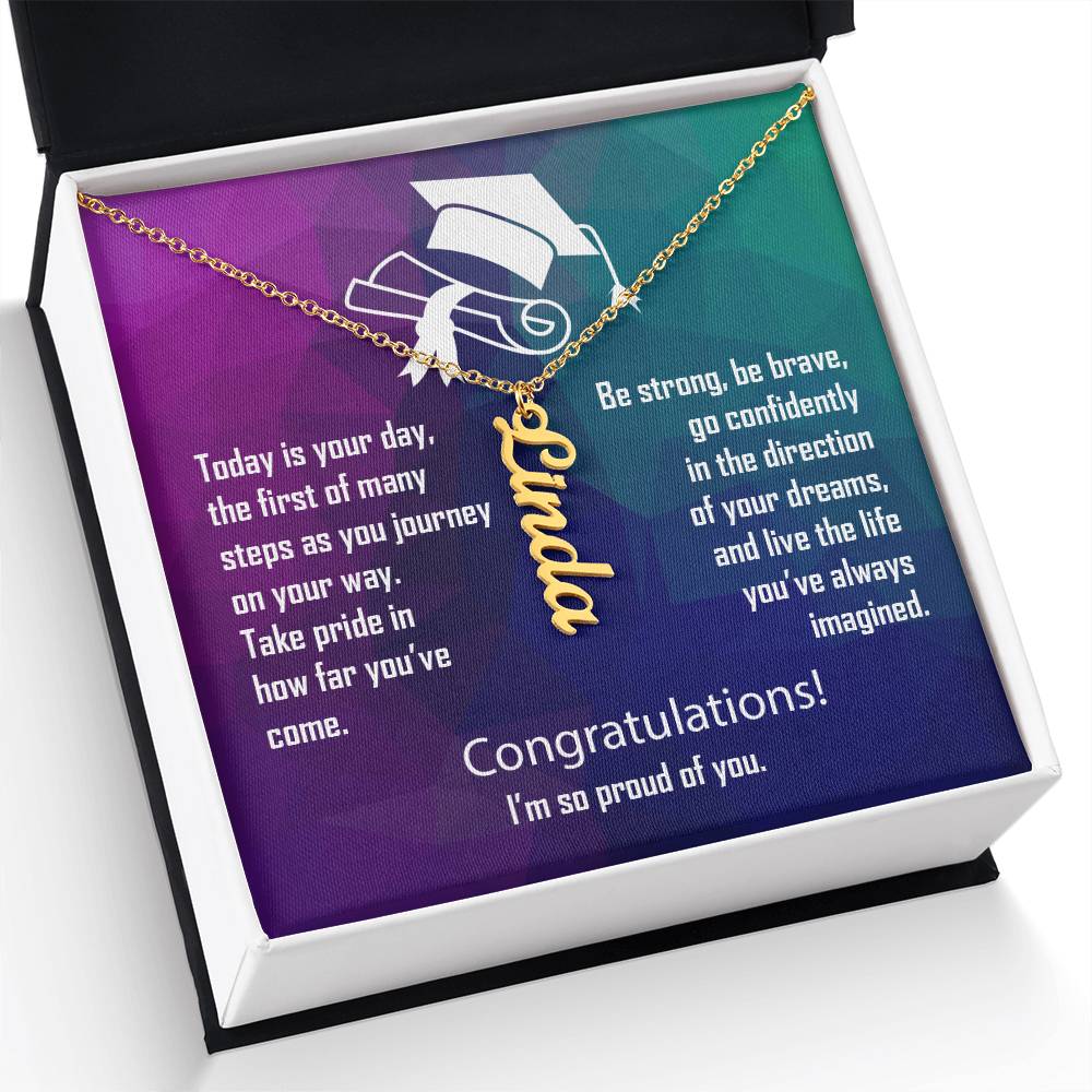 Personalized Name Vertical Dangling Necklace Gift For Daughter Graduation Gift 003