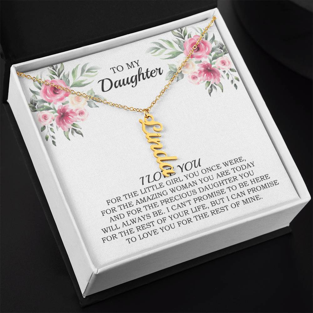 Personalized Name Vertical Dangling Necklace Gift For Daughter Flower MC6 White Daughter Woman