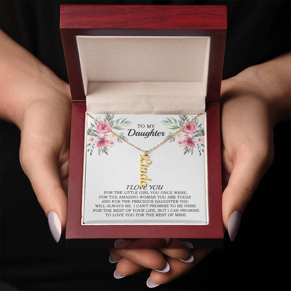 Personalized Name Vertical Dangling Necklace Gift For Daughter Flower MC6 White Daughter Woman