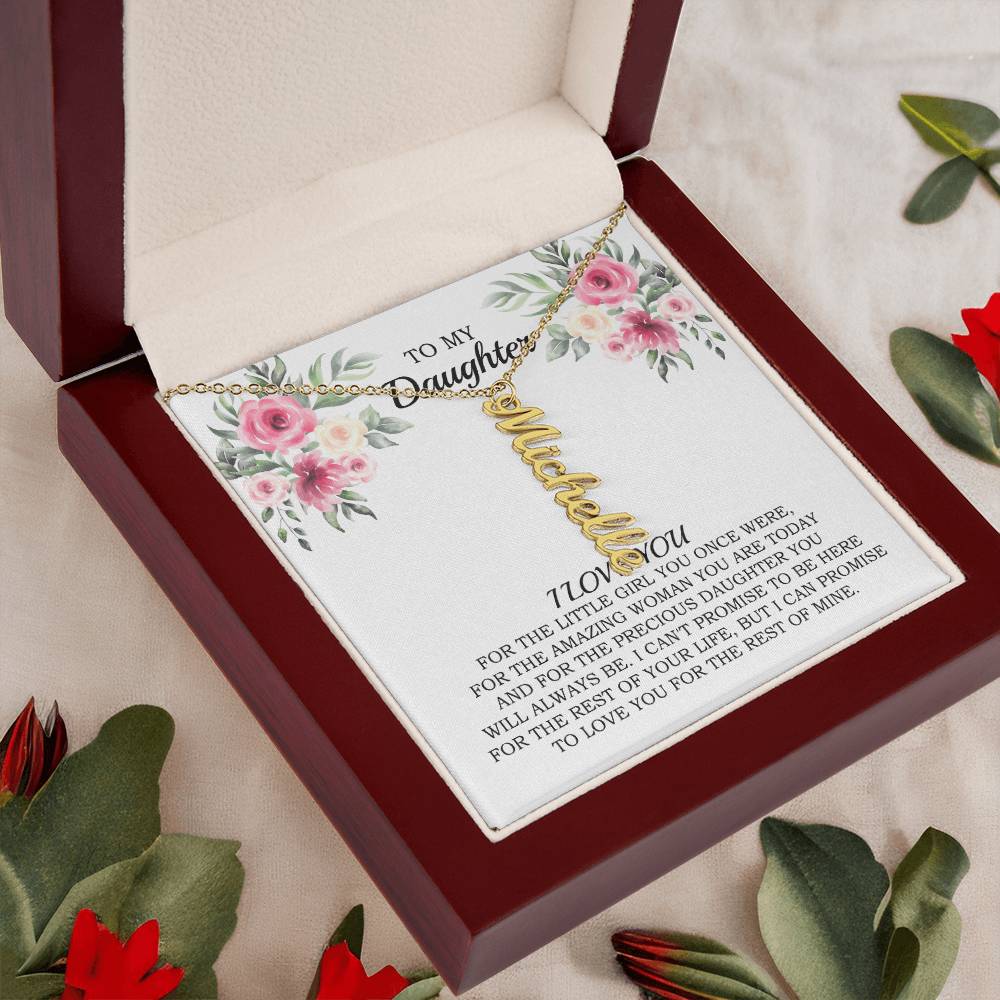 Personalized Name Vertical Dangling Necklace Gift For Daughter Flower MC6 White Daughter Woman