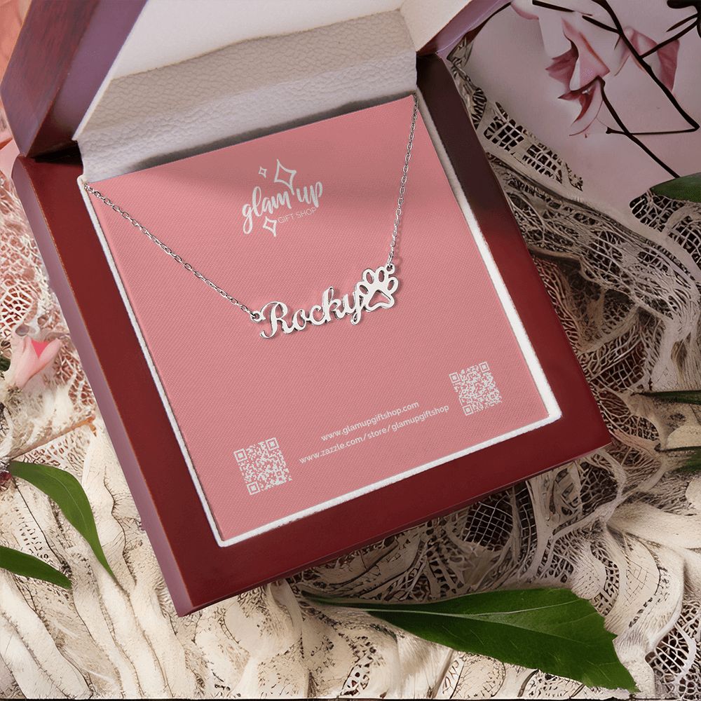 Personalized Name Necklace with Dog Paw Cat Paw Gift for Pet Lovers Fur Moms