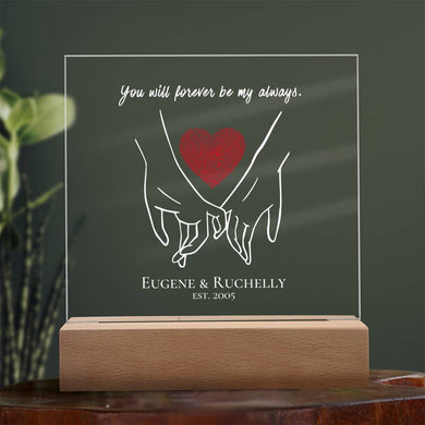 Personalized Couple's Names Pinky Promise You Will Forever Be My Always Romantic Wedding Anniversary or Valentine's Day Gift Acrylic Color Changing LED Night Light Display