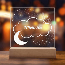 Load image into Gallery viewer, Moon, Cloud and Stars Custom Name Acrylic Plaque Night Light