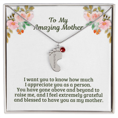 Mother's Day or Birthday Gift for Mom/Mum Personalized Baby Feet Name Necklace with Birthstone Gift For Mom Mum M45A