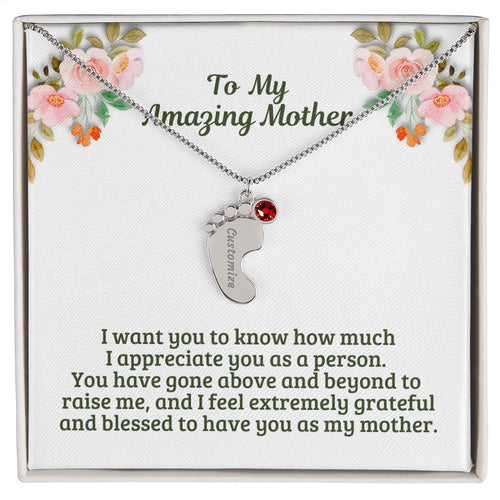 Mother's Day or Birthday Gift for Mom/Mum Personalized Baby Feet Name Necklace with Birthstone Gift For Mom Mum M45A