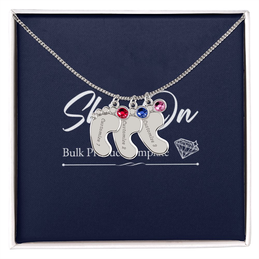 Baby Feet Necklace with Name and Birthstone Gift for Mom